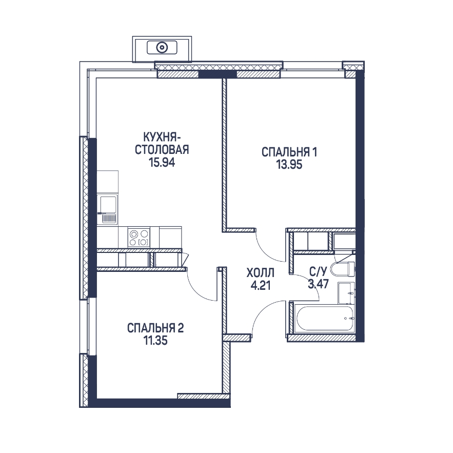 1-комнатная квартира в ЖК Wellton Towers на 8 этаже в 1 секции. Сдача в 3 кв. 2021 г.
