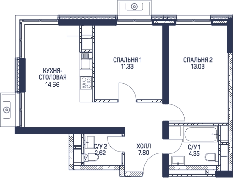 1-комнатная квартира в ЖК Остров Эрин на 3 этаже в 8 секции. Сдача в 2 кв. 2019 г.
