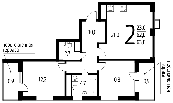 2-комнатная квартира с отделкой в МФК Маршал на 10 этаже в 1 секции. Дом сдан.
