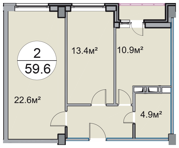 2-комнатная квартира в ЖК Остров Эрин на 3 этаже в 5 секции. Сдача в 2 кв. 2019 г.