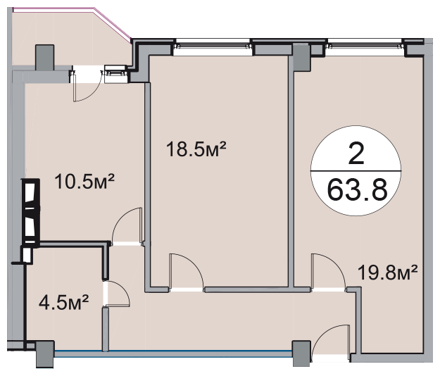2-комнатная квартира в ЖК Остров Эрин на 4 этаже в 5 секции. Сдача в 2 кв. 2019 г.