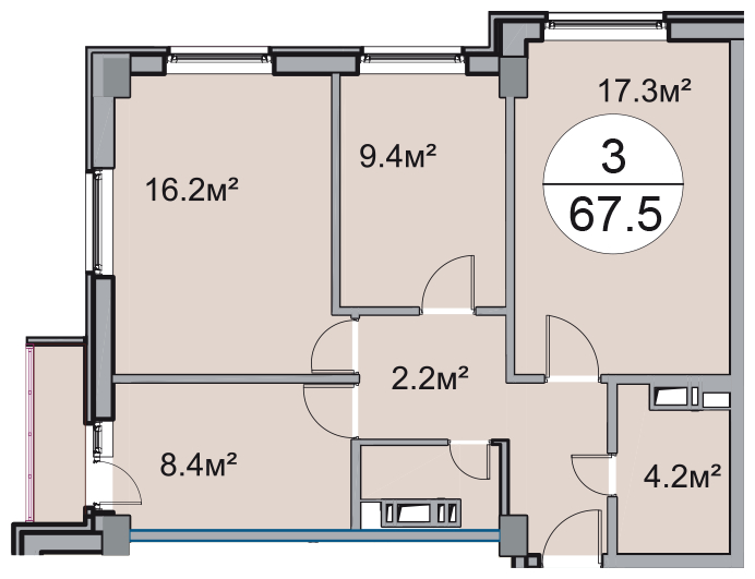 2-комнатная квартира в ЖК Аркада Арт на 7 этаже в 1 секции. Дом сдан.