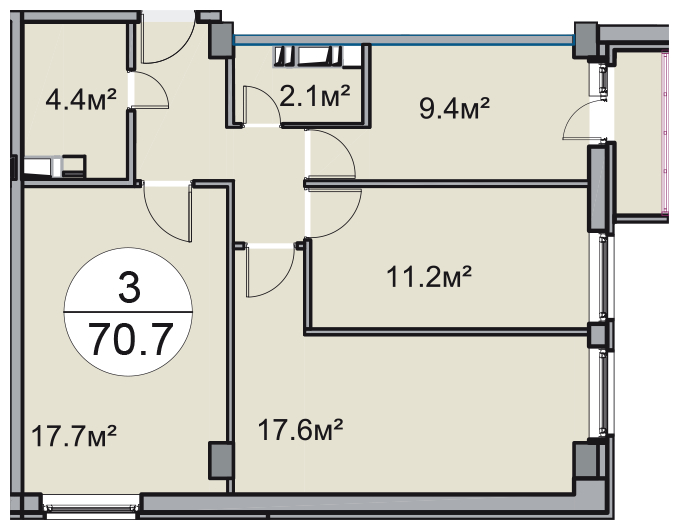 2-комнатная квартира в ЖК Остров Эрин на 3 этаже в 5 секции. Сдача в 2 кв. 2019 г.