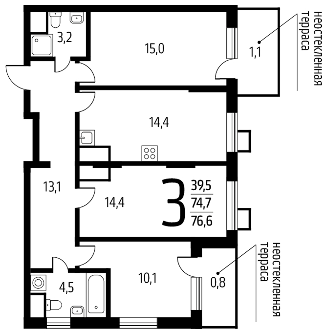 2-комнатная квартира в МФК Маршал на 2 этаже в 4 секции. Дом сдан.