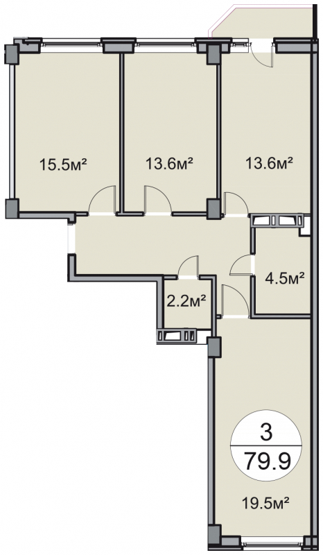 3-комнатная квартира в ЖК Аркада Арт на 5 этаже в 1 секции. Дом сдан.