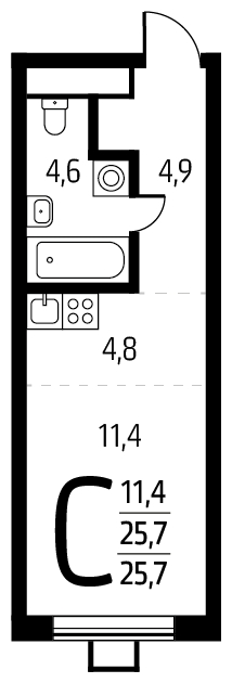 1-комнатная квартира в ЖК Жилой микрорайон Одинбург на 25 этаже в 1 секции. Сдача в 4 кв. 2021 г.