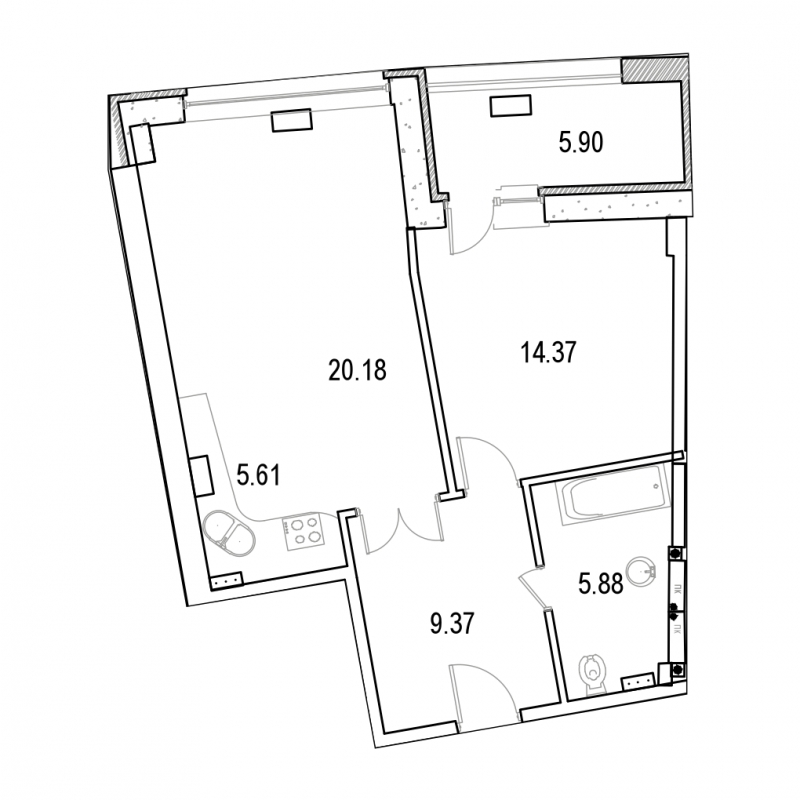 2-комнатная квартира в ЖК Новый Зеленоград на 14 этаже в 1 секции. Сдача в 4 кв. 2021 г.