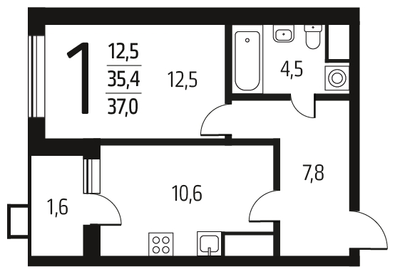 1-комнатная квартира (Студия) в ЖК Жилой микрорайон Одинбург на 21 этаже в 1 секции. Сдача в 4 кв. 2021 г.