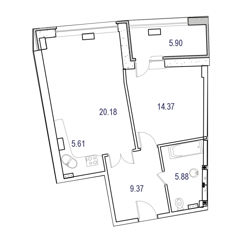2-комнатная квартира в ЖК Жилой микрорайон Одинбург на 2 этаже в 2 секции. Дом сдан.