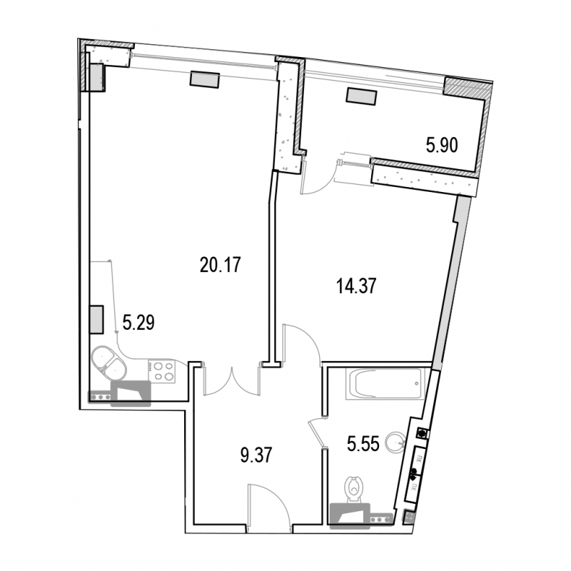 2-комнатная квартира в МФК Маршал на 8 этаже в 4 секции. Дом сдан.
