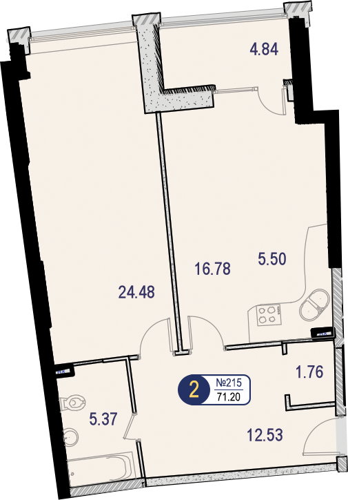 2-комнатная квартира в ЖК Жилой микрорайон Одинбург на 22 этаже в 1 секции. Сдача в 1 кв. 2021 г.