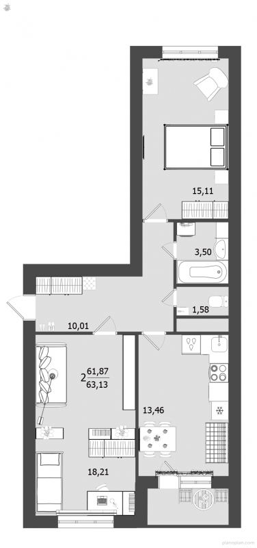2-комнатная квартира с отделкой в ЖК Аркада Арт на 14 этаже в 1 секции. Сдача в 1 кв. 2019 г.