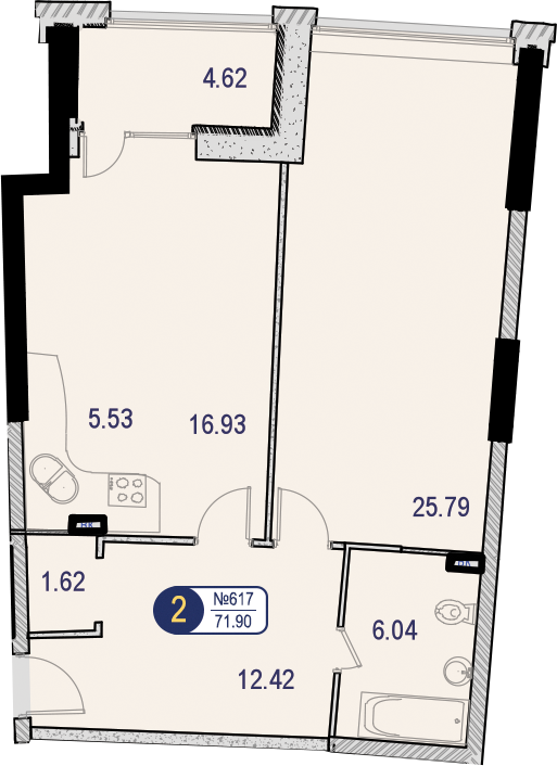 3-комнатная квартира с отделкой в МФК Маршал на 11 этаже в 1 секции. Дом сдан.
