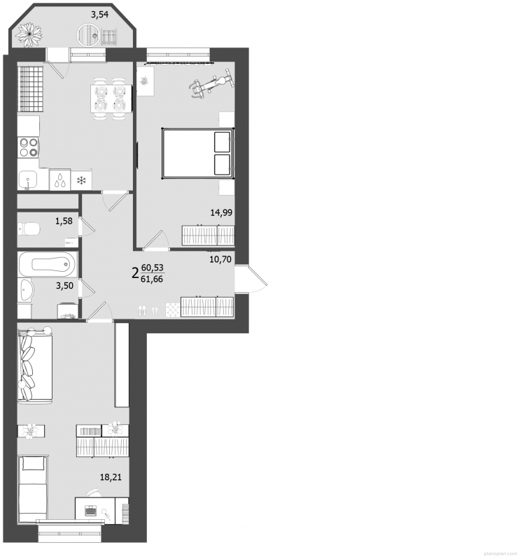 2-комнатная квартира с отделкой в ЖК Аркада Арт на 19 этаже в 1 секции. Сдача в 1 кв. 2019 г.