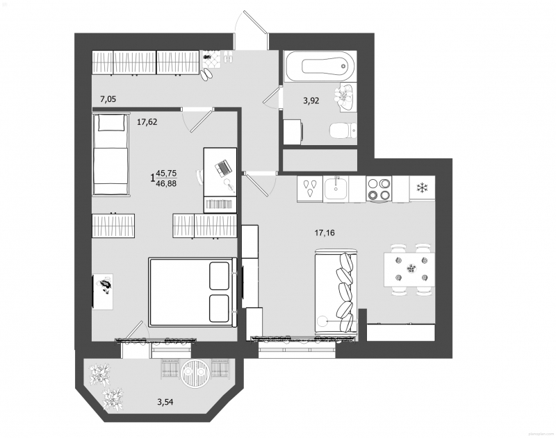 2-комнатная квартира в ЖК Дом на Садовой на 14 этаже в 2 секции. Дом сдан.