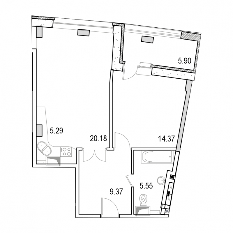1-комнатная квартира в ЖК Жилой микрорайон Одинбург на 23 этаже в 1 секции. Сдача в 4 кв. 2021 г.