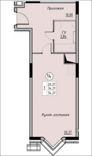 1-комнатная квартира в ЖК Лунный на 6 этаже в 1 секции. Дом сдан.
