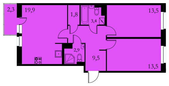 3-комнатная квартира с отделкой в ЖК Аркада Арт на 2 этаже в 1 секции. Сдача в 1 кв. 2019 г.