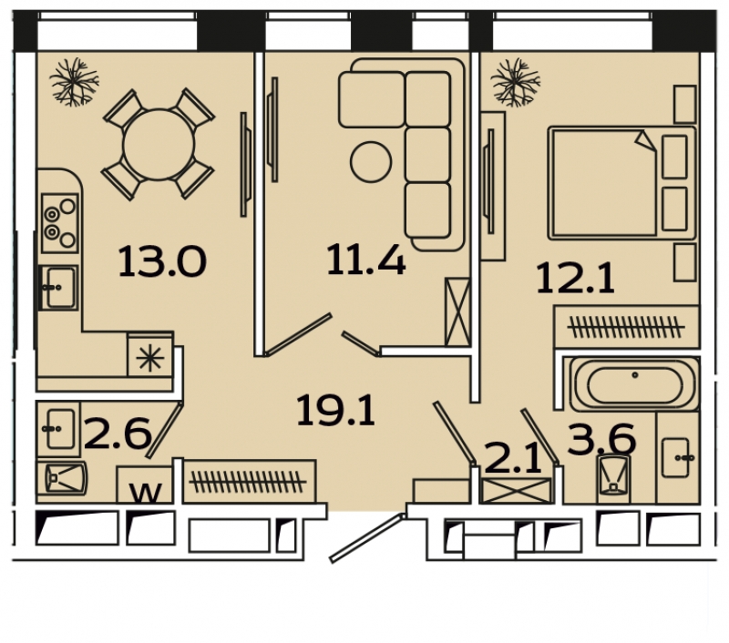 2-комнатная квартира с отделкой в ЖК Аркада Арт на 12 этаже в 1 секции. Сдача в 1 кв. 2019 г.