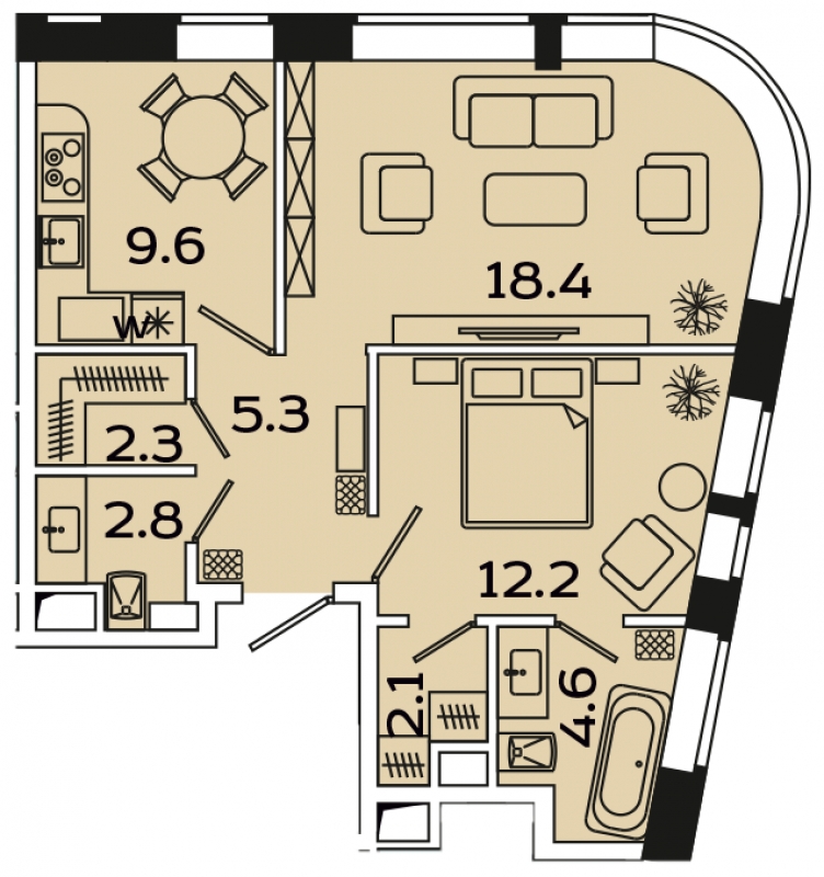 2-комнатная квартира в ЖК Дом на Садовой на 17 этаже в 1 секции. Дом сдан.
