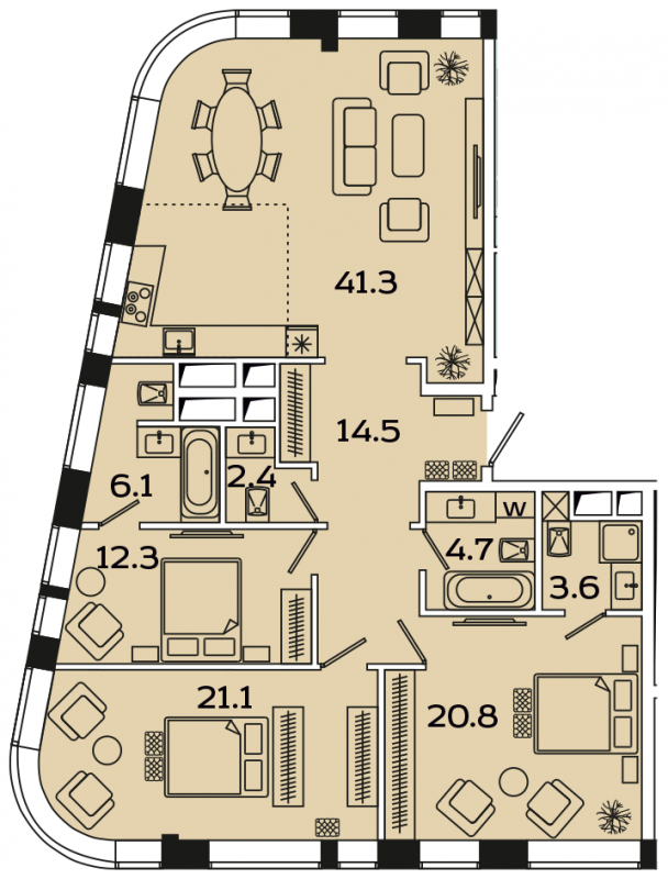 3-комнатная квартира с отделкой в ЖК Аркада Арт на 13 этаже в 1 секции. Дом сдан.