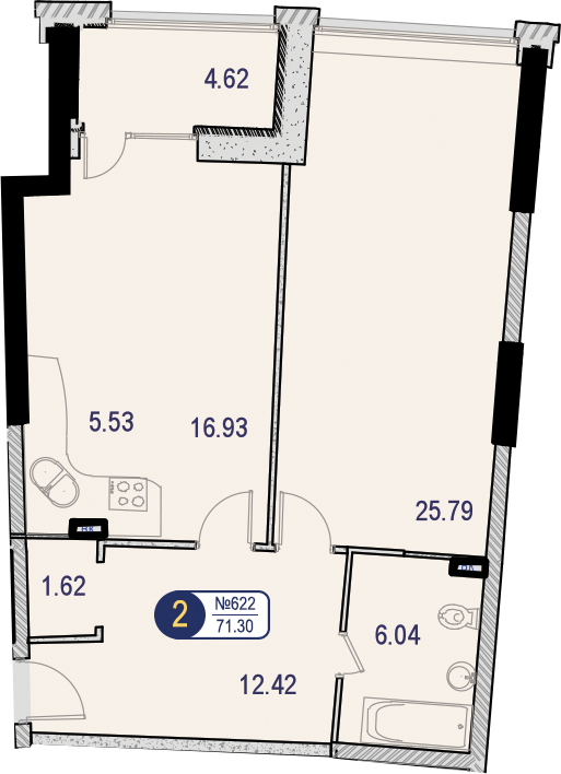 1-комнатная квартира (Студия) в ЖК Жилой микрорайон Одинбург на 25 этаже в 1 секции. Сдача в 4 кв. 2021 г.