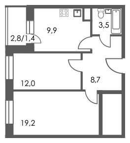 3-комнатная квартира с отделкой в ЖК Аркада Арт на 14 этаже в 1 секции. Сдача в 1 кв. 2019 г.