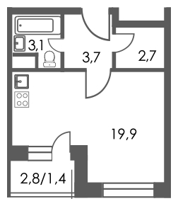 1-комнатная квартира с отделкой в ЖК 28 микрорайон на 16 этаже в 4 секции. Сдача в 4 кв. 2019 г.