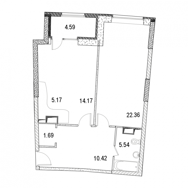 2-комнатная квартира в ЖК Жилой микрорайон Одинбург на 22 этаже в 3 секции. Сдача в 4 кв. 2021 г.