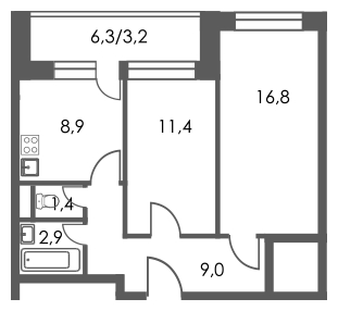2-комнатная квартира в ЖК Символ на 11 этаже в 4 секции. Сдача в 2 кв. 2023 г.