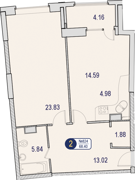 1-комнатная квартира с отделкой в ЖК Жилой микрорайон Одинбург на 24 этаже в 1 секции. Сдача в 4 кв. 2021 г.
