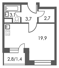 1-комнатная квартира (Студия) с отделкой в ЖК Карамельный на 10 этаже в 1 секции. Сдача в 4 кв. 2020 г.