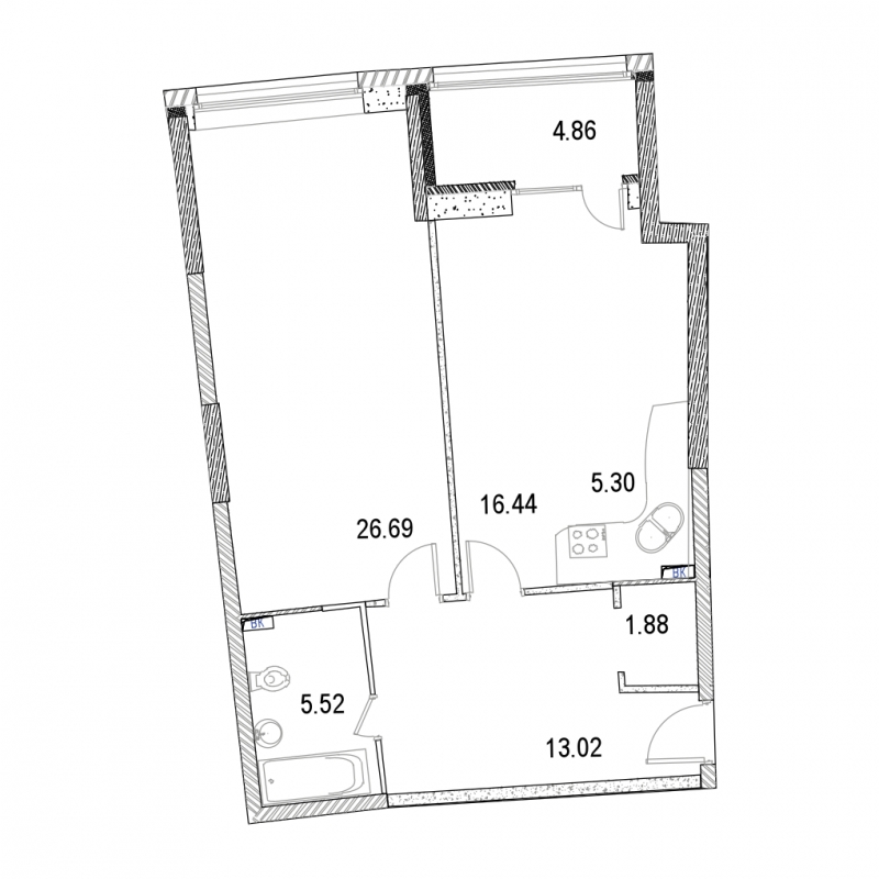 2-комнатная квартира с отделкой в ЖК Жилой микрорайон Одинбург на 25 этаже в 2 секции. Сдача в 4 кв. 2021 г.