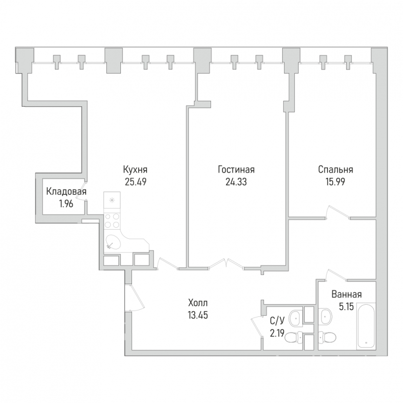 2-комнатная квартира с отделкой в ЖК Жилой микрорайон Одинбург на 22 этаже в 3 секции. Сдача в 4 кв. 2021 г.
