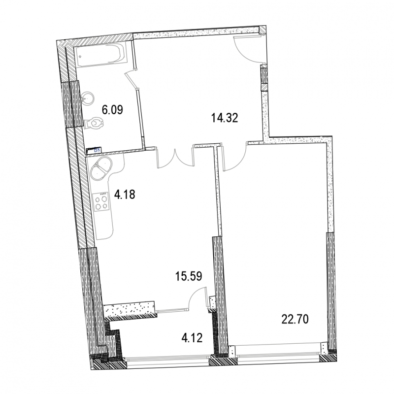 2-комнатная квартира с отделкой в ЖК Жилой микрорайон Одинбург на 24 этаже в 3 секции. Сдача в 4 кв. 2021 г.