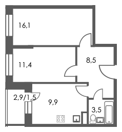 1-комнатная квартира в ЖК Олимп на 9 этаже в 1 секции. Дом сдан.