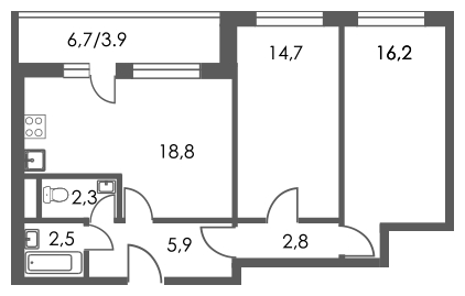 2-комнатная квартира с отделкой в ЖК Карамельный на 16 этаже в 1 секции. Сдача в 4 кв. 2020 г.