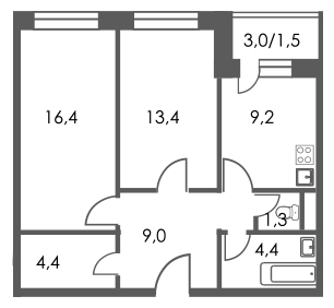 3-комнатная квартира с отделкой в ЖК Карамельный на 9 этаже в 1 секции. Сдача в 4 кв. 2020 г.