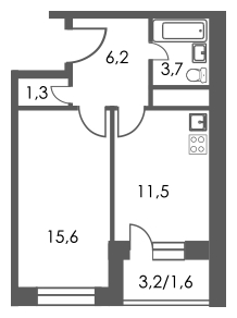 1-комнатная квартира в ЖК Датский квартал на 6 этаже в 13 секции. Сдача в 4 кв. 2023 г.