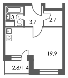 2-комнатная квартира в ЖК Олимп на 7 этаже в 1 секции. Дом сдан.