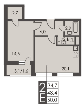 1-комнатная квартира в ЖК Олимп на 7 этаже в 1 секции. Дом сдан.