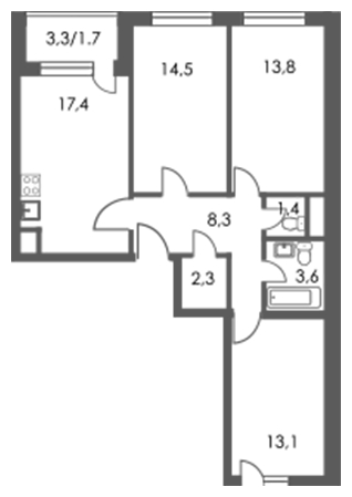 3-комнатная квартира в ЖК Датский квартал на 4 этаже в 15 секции. Сдача в 4 кв. 2023 г.
