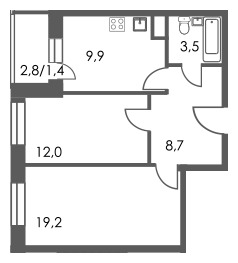 2-комнатная квартира в ЖК Олимп на 9 этаже в 1 секции. Дом сдан.