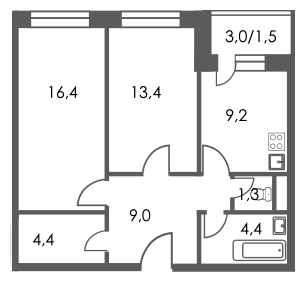 2-комнатная квартира в ЖК Олимп на 3 этаже в 3 секции. Дом сдан.