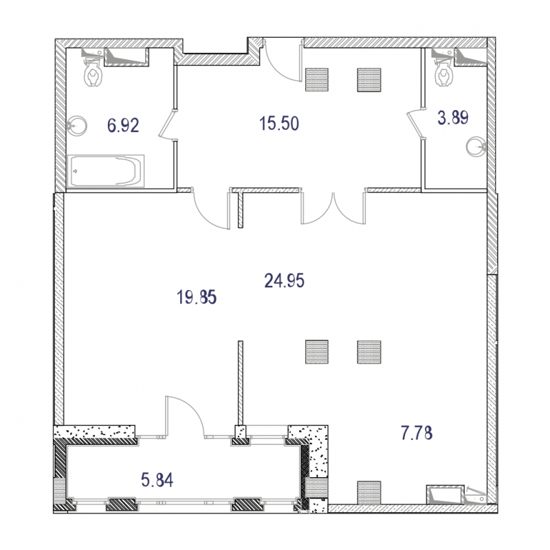 2-комнатная квартира с отделкой в МФК Маршал на 11 этаже в 2 секции. Дом сдан.