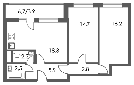 2-комнатная квартира с отделкой в ЖК Карамельный на 9 этаже в 1 секции. Сдача в 4 кв. 2020 г.