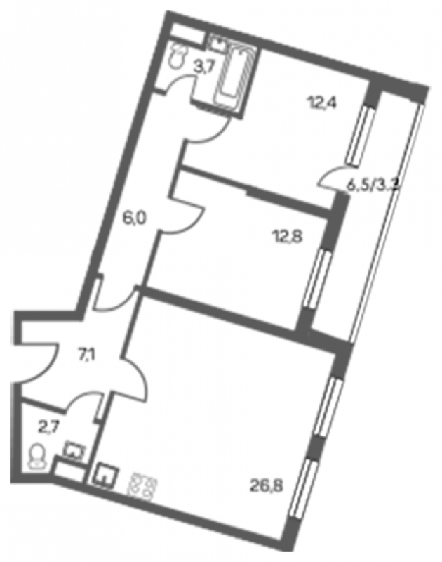 2-комнатная квартира в ЖК Олимп на 1 этаже в 3 секции. Дом сдан.