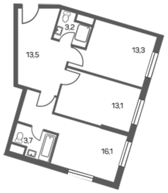 2-комнатная квартира в ЖК Датский квартал на 3 этаже в 8 секции. Сдача в 4 кв. 2023 г.