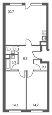 2-комнатная квартира в ЖК Олимп на 1 этаже в 2 секции. Дом сдан.