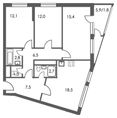 3-комнатная квартира с отделкой в ЖК Карамельный на 25 этаже в 2 секции. Сдача в 4 кв. 2020 г.